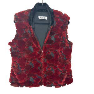Joseph Ribkoff Trends Sz 10 M Pebbled Patchwork Faux-Fur Funky Red Black Vest